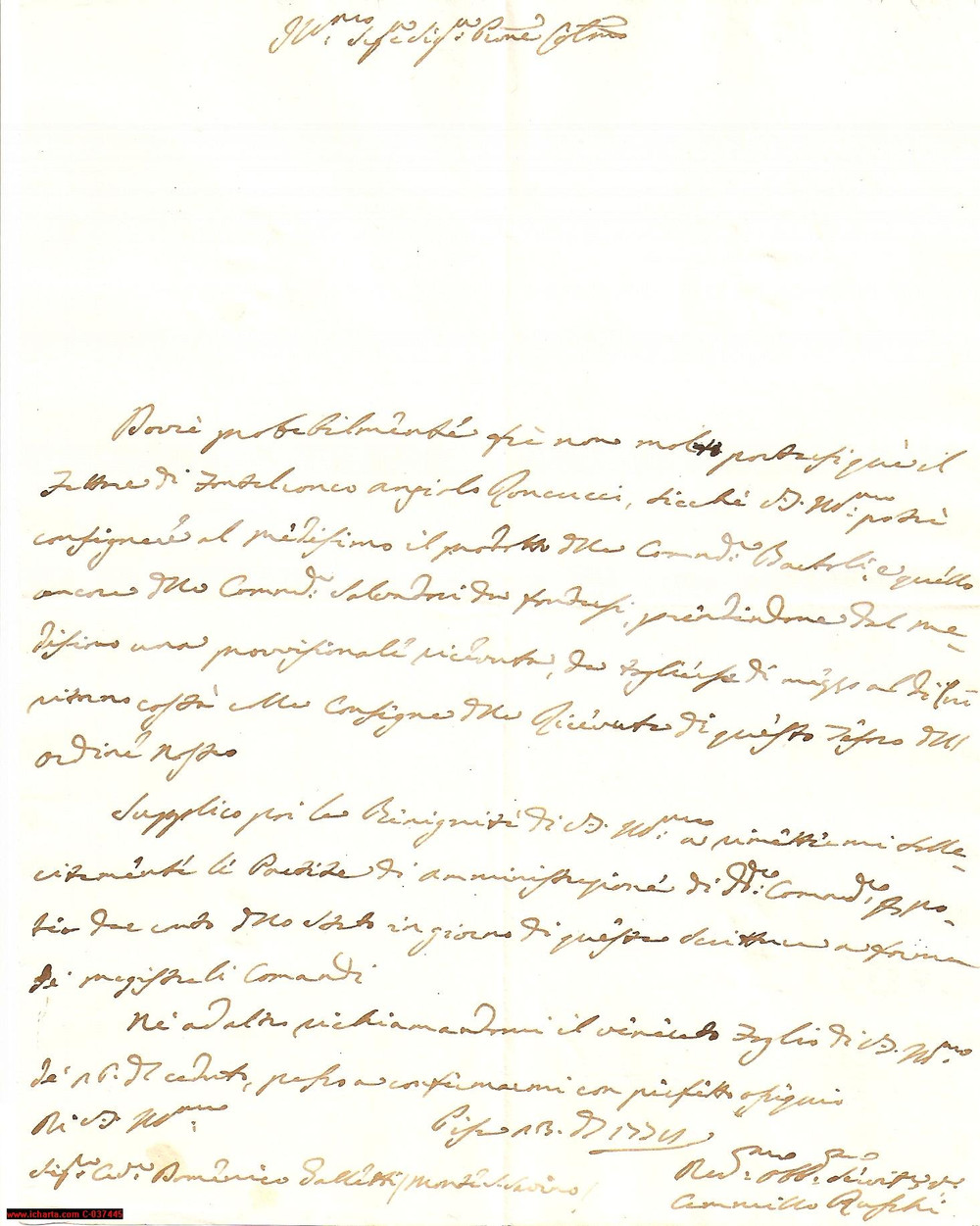 Manoscritto, lettera originale 1778 PISA Amministrazione Commende BARTOLI E SALVADORI 1