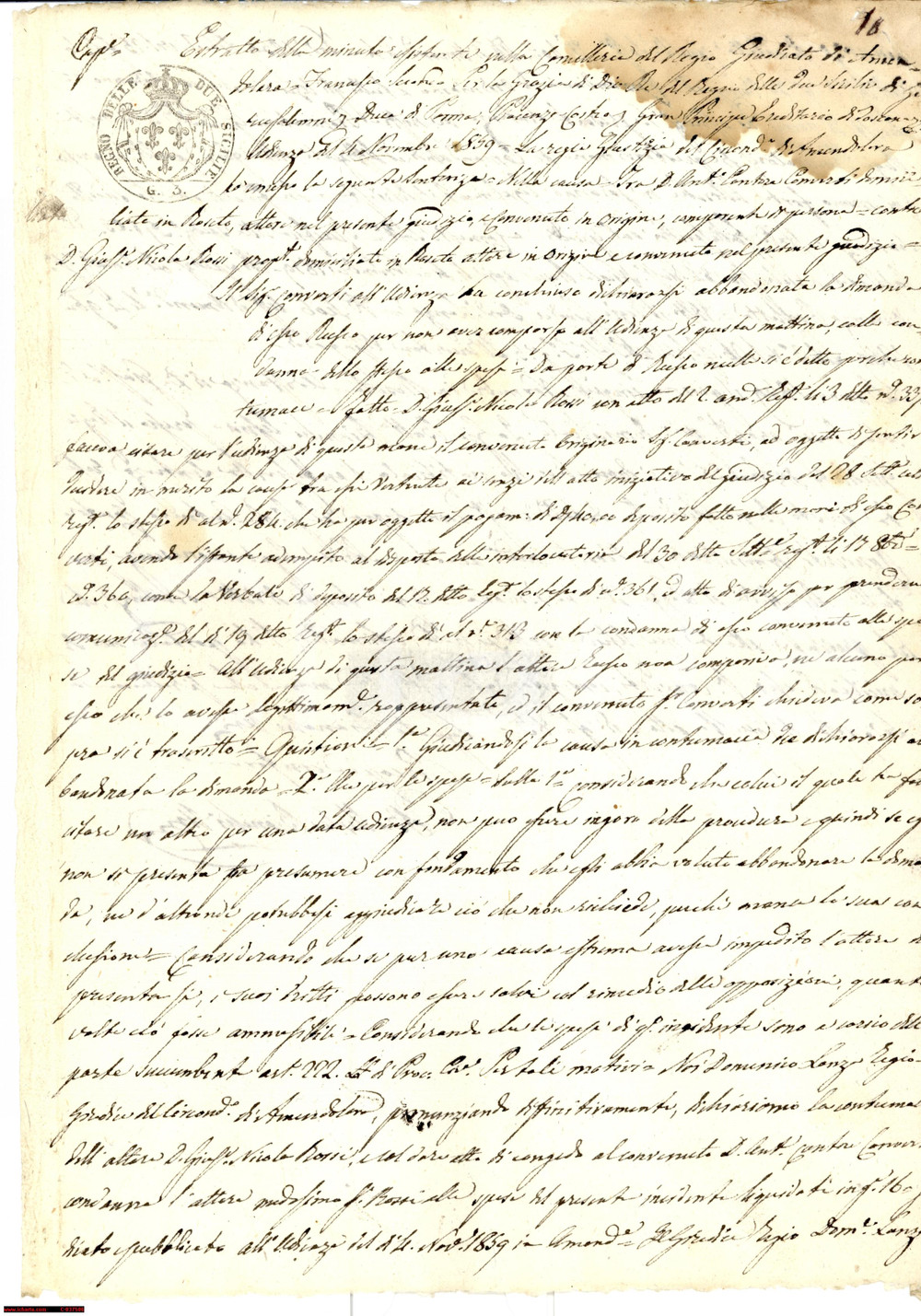 Documento originale, autentico 1860 ROSETO DEGLI ABRUZZI (TE) Giuseppe Nicola ROSSI contumace in una lite 1