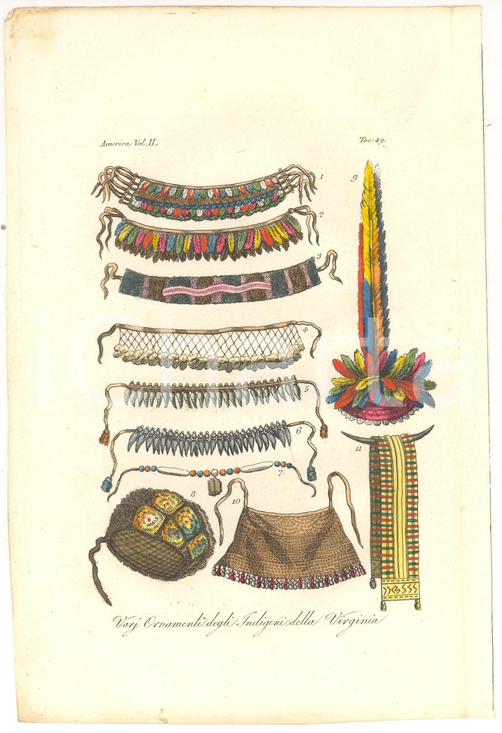 Stampa, bozzetto originale 1823 AMERICA Ornamenti indigeni della VIRGINIA Stampa 1