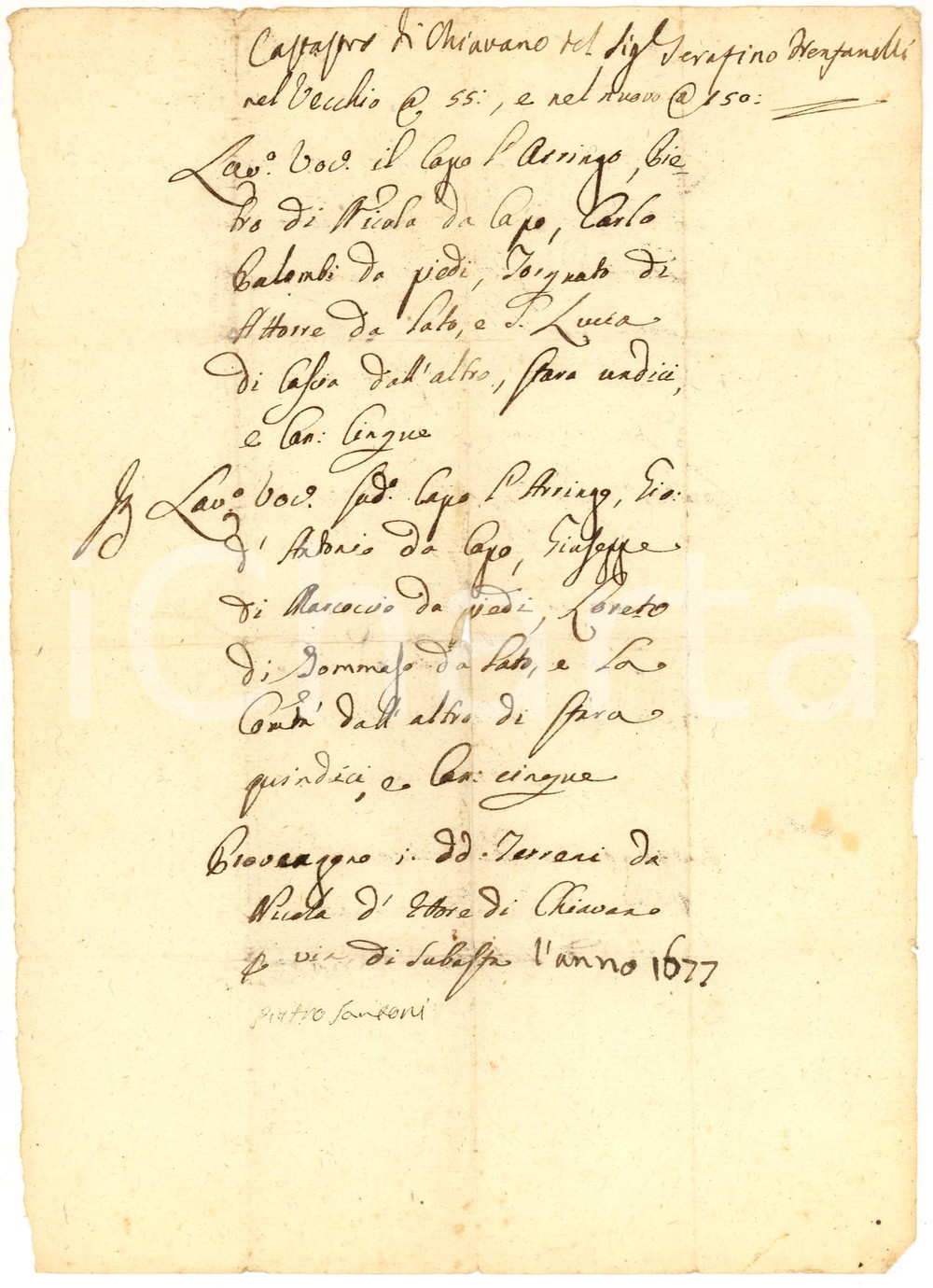 Documento originale, autentico 1750 ca CHIAVANO (PG) ProprietÃ  di Serafino FRENFANELLI 1