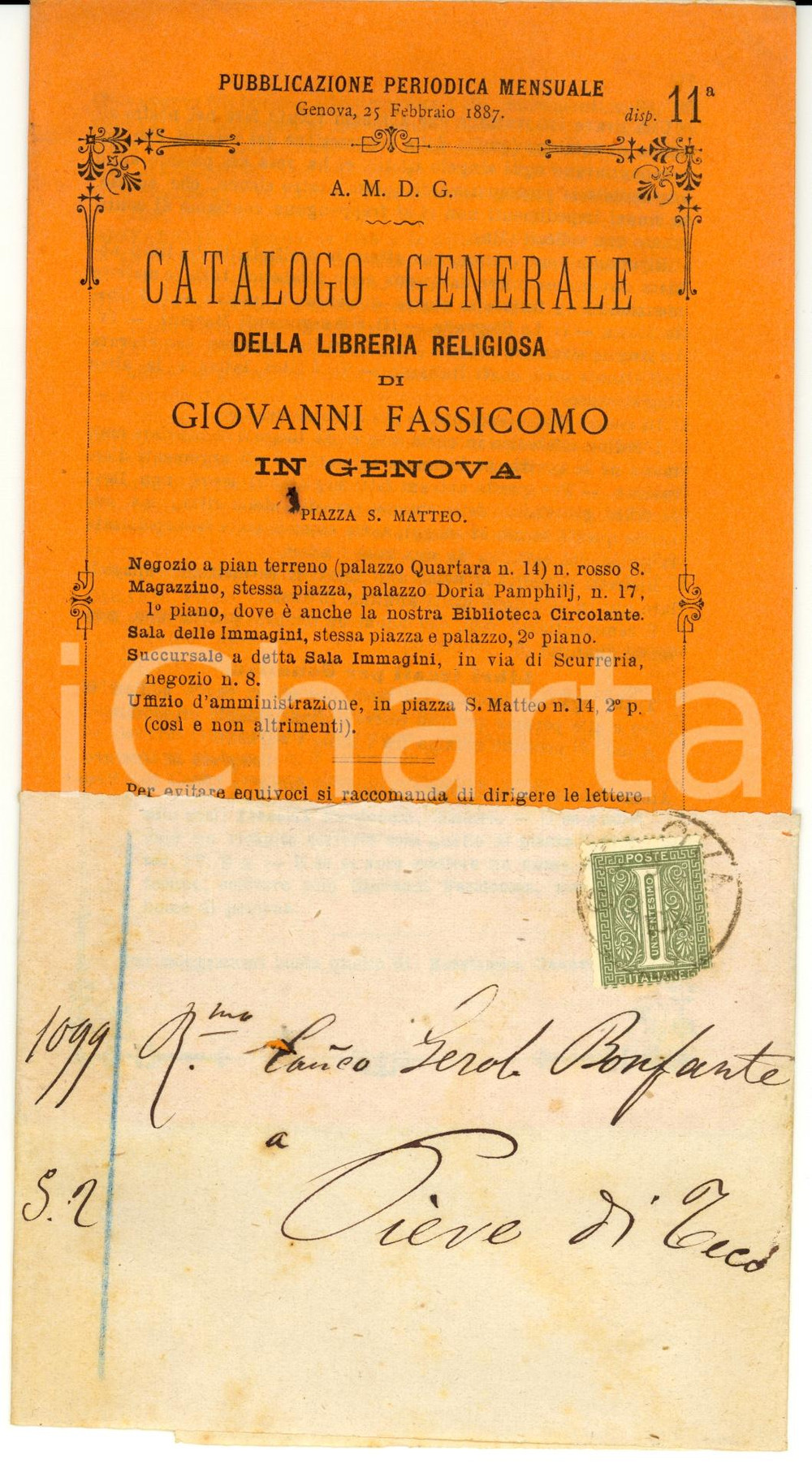 Oggetto da collezione cartaceo 1887 GENOVA Catalogo Giacomo FASSICOMO Libreria religiosa RARO 1