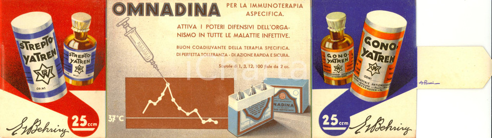 Materiale pubblicitario d’epoca 1932 MILANO Ditta BAYER CO-FA Vaccini allo YATREN e OMNADINA *Farmaceutica 1