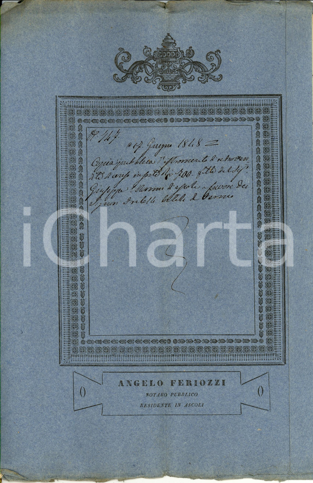 Documento originale, autentico 1848 ASCOLI PICENO Retrovendita di censo pro fratelli VITALI 1