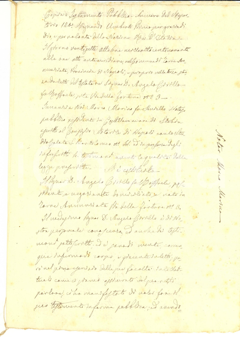 Documento originale, autentico 1890 TORRE ANNUNZIATA (NA) Francesco CIRILLO eredita bottega del padre 1