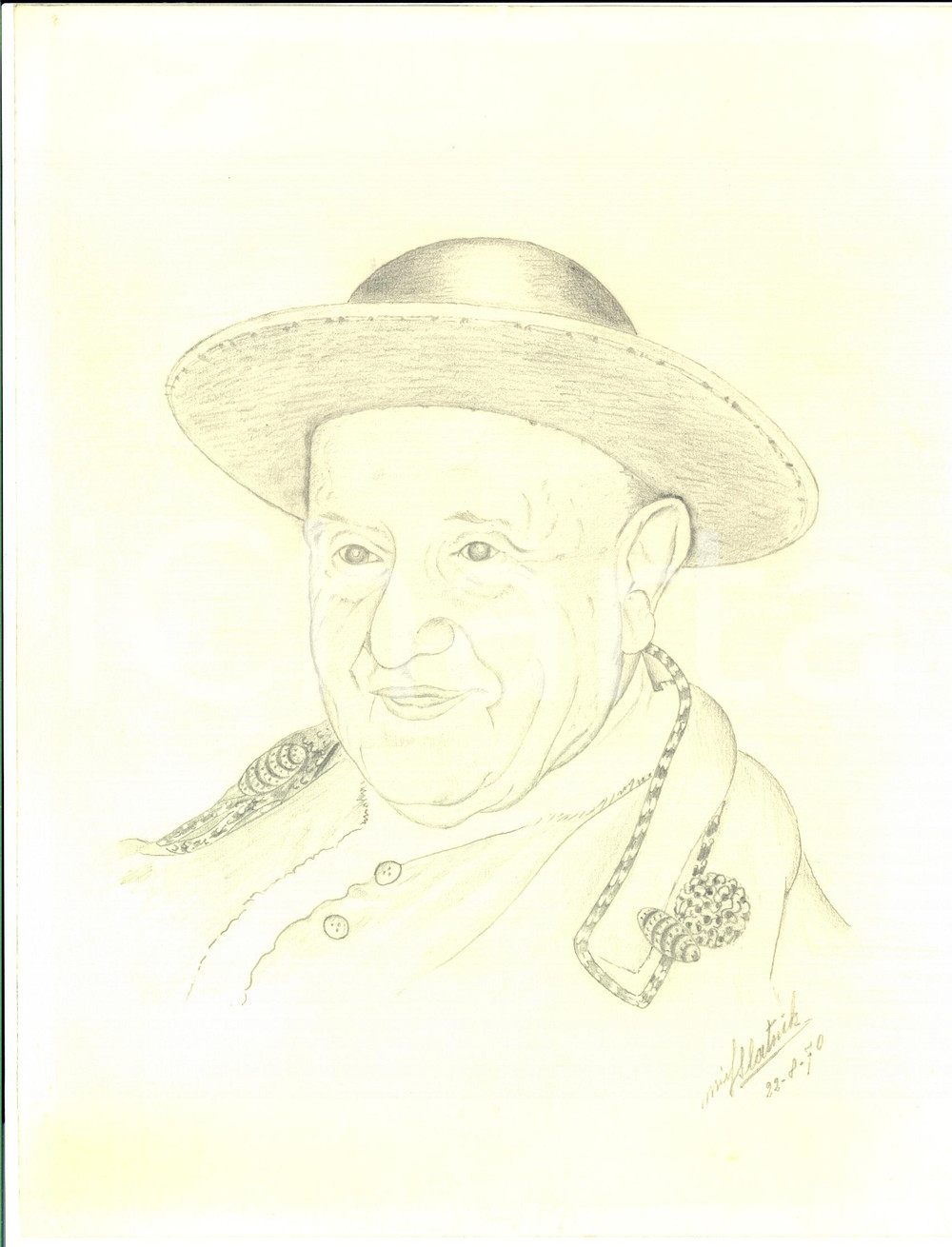 Stampa, bozzetto originale 1970 Ritratto papa GIOVANNI XXIII Disegno su carta Michele SLATNIK  AUTOGRAFO 1