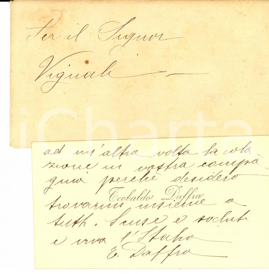 Oggetto da collezione cartaceo 1930 ca FIRENZE Teobaldo DAFFRA cieco di guerra AUTOGRAFO 1