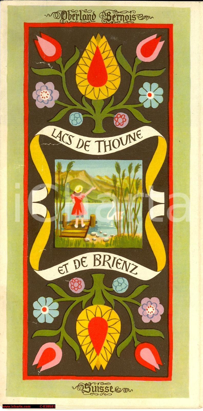 Materiale pubblicitario d’epoca 1930 circa BERNA laghi Thun e Brienz pieghevole turistico 1