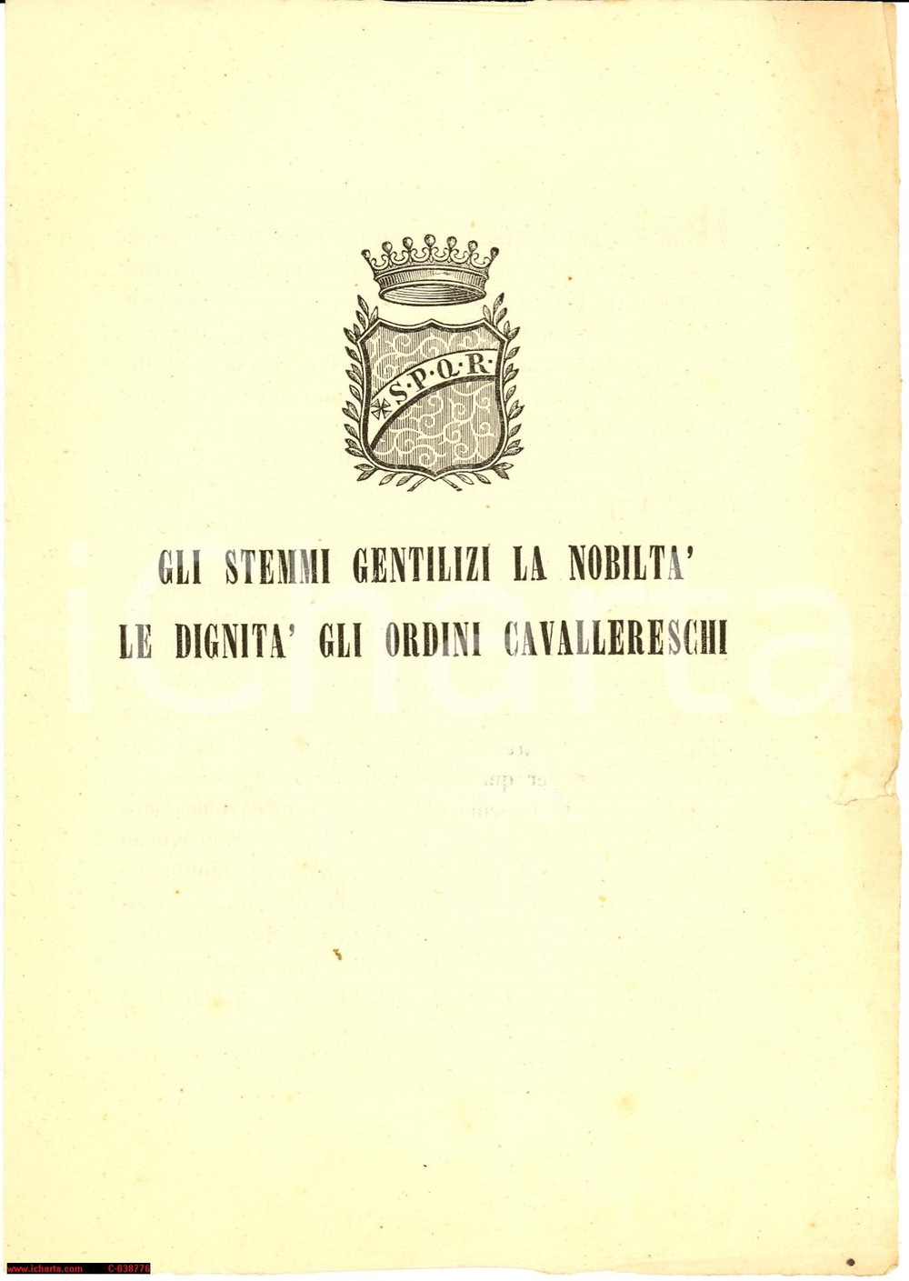 Oggetto da collezione cartaceo 1852 ROMA SocietÃ  stemmi gentilizi ARALDICA 1