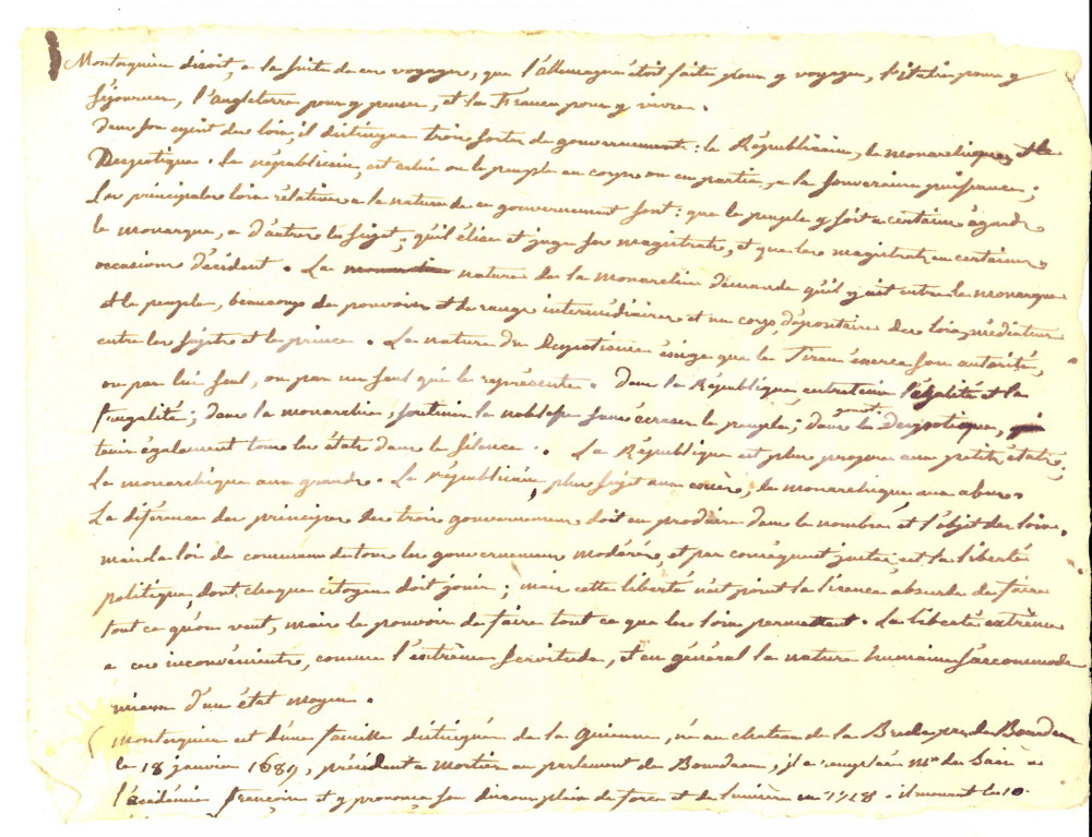 Manoscritto, lettera originale 1820 ca STORIA Appunti sul pensiero di MONTESQUIEU *Manoscritto 1