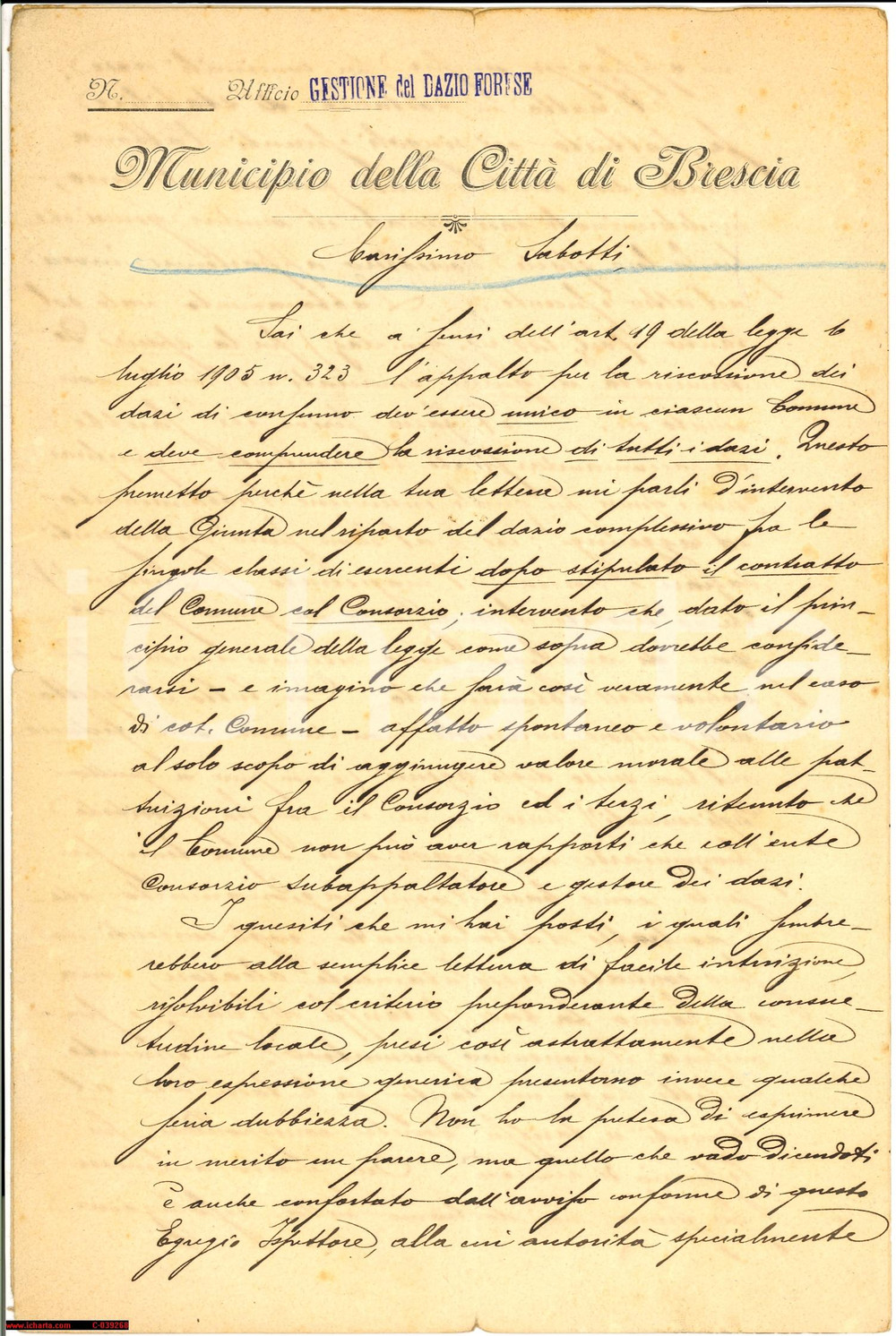 Documento originale, autentico 1910 ca BRESCIA Dazi locali sulle carni e gli insaccati 1