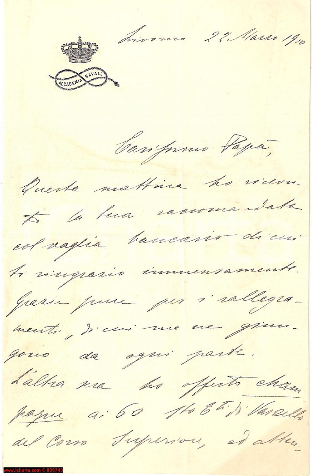 Manoscritto, lettera originale 1900 Accademia Navale LIVORNO Champagne per tutti! 1