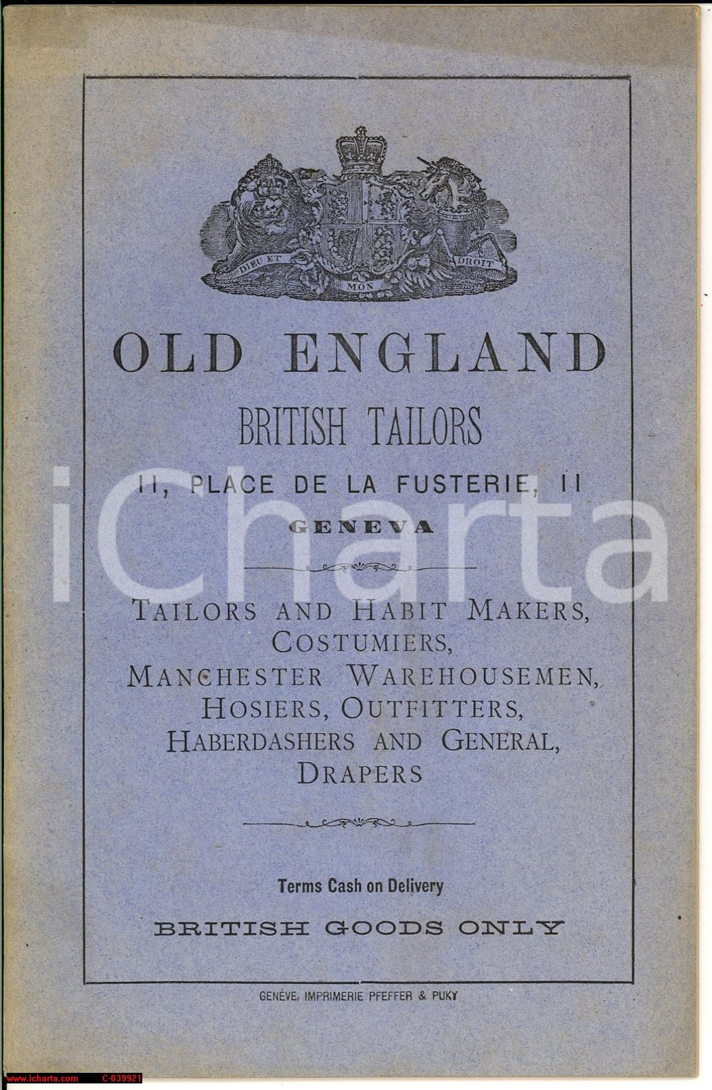 Materiale pubblicitario d’epoca 1930 GENEVA CH OLD ENGLAND British Taylors catalogue 1