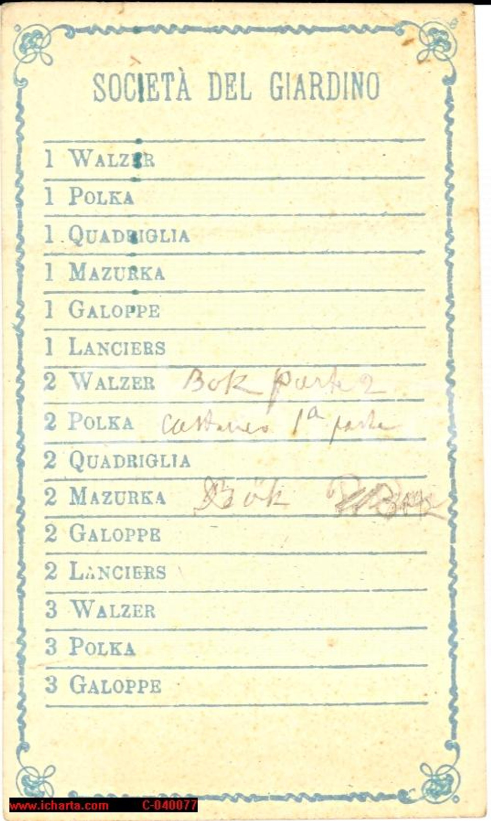 Oggetto da collezione cartaceo 1910 ca MILANO Carnet di ballo SOCIETA' DEL GIARDINO 1