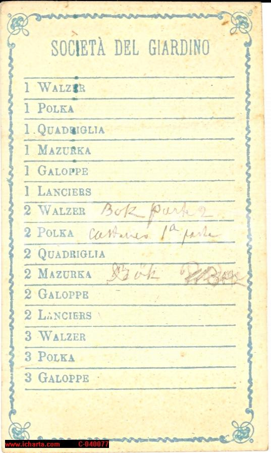 Oggetto da collezione cartaceo 1910 ca MILANO Carnet di ballo SOCIETA  DEL GIARDINO 1