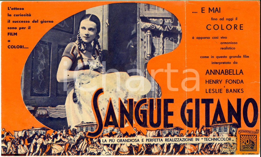 Materiale pubblicitario d’epoca 1937 Harold D. SCHUSTER Sangue gitano volantino film 1