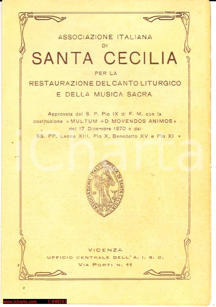 Oggetto da collezione cartaceo 1910 ca VICENZA Associazione S. CECILIA canti liturgici 1