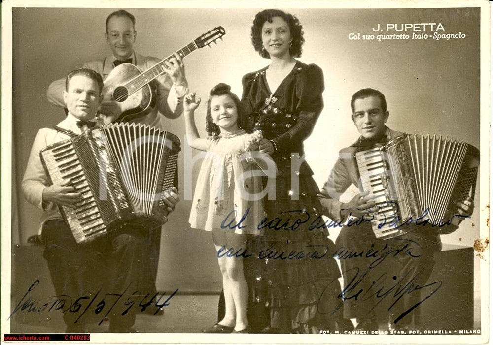 Autografo originale 1944 GENOVA J. PUPETTA e il suo quartetto Autografo 1