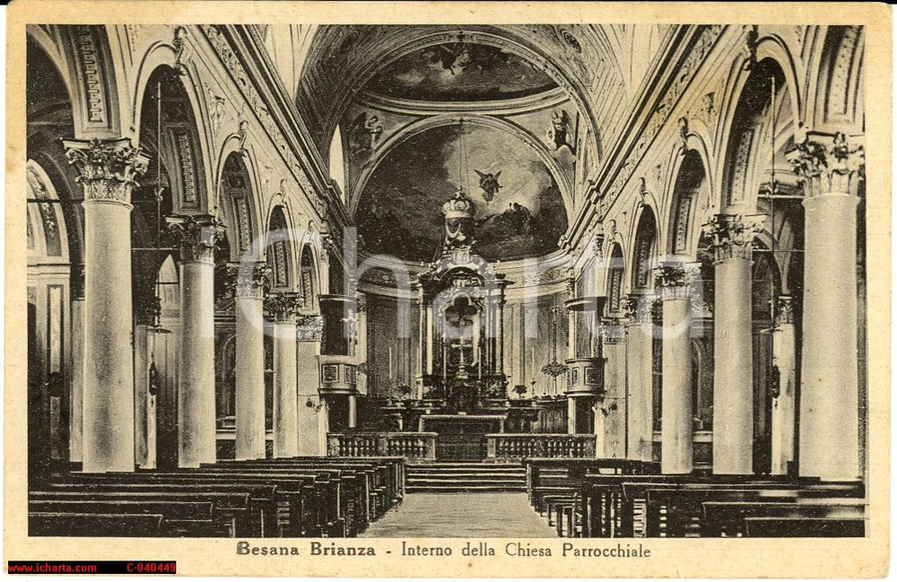 Cartolina originale da collezione 1925 - 1949 BESANA BIANZA Chiesa parrocchiale FP 1