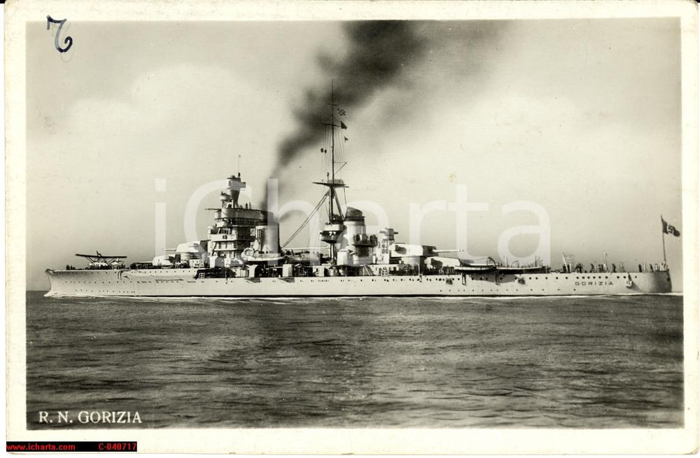Cartolina originale da collezione 1940 Regia Marina incrociatore Gorizia, idrovolante 1