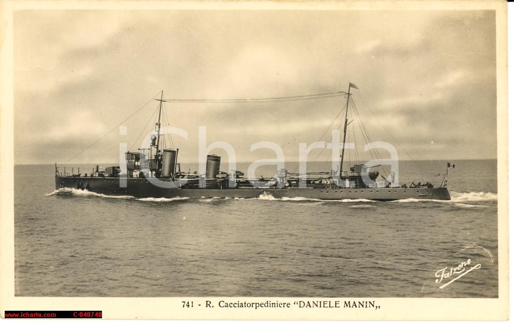 Cartolina originale da collezione 1925 WW2 Cacciatorpediniere Daniele Manin, Regia Marina 1