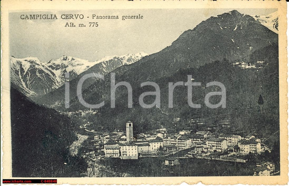Cartolina originale da collezione 1924 Campiglia Cervo *Panorama d'epoca della valle 1