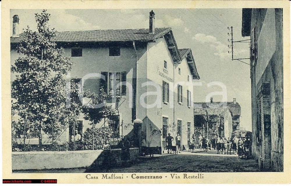 Cartolina originale da collezione 1930 Comezzano Cizzago  Via Restelli ANIMATA NV 1