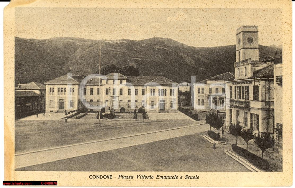 Cartolina originale da collezione 1943 Condove - Piazza V. Emanuele e Scuole *FP NV 1
