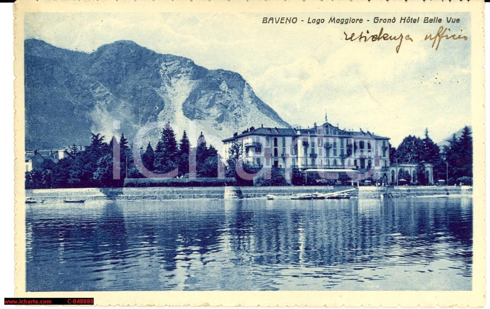 Cartolina originale da collezione 1940 Baveno Grand Hotel Bellevue *Vista lungolago 1