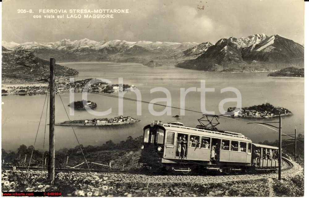Cartolina originale da collezione 1955 Ferrovia Stresa Mottarone Animata locomotiva 1