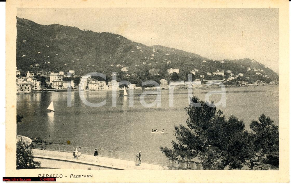 Cartolina originale da collezione 1938 Rapallo  Veduta lungomare animata con vela 1