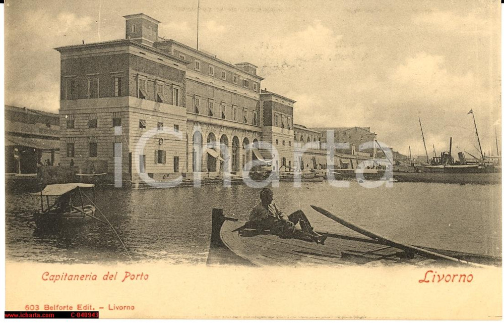 Cartolina originale da collezione 1905 Livorno Capitaneria Porto  Vista animata NV 1