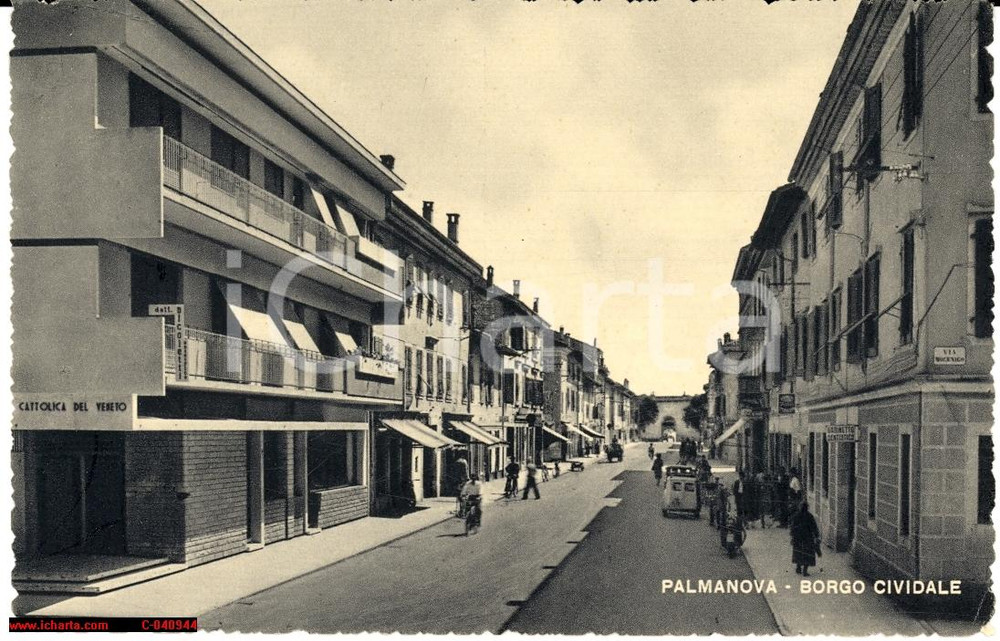Cartolina originale da collezione 1954 Palmanova Borgo Cividale *Viale bella animazione 1