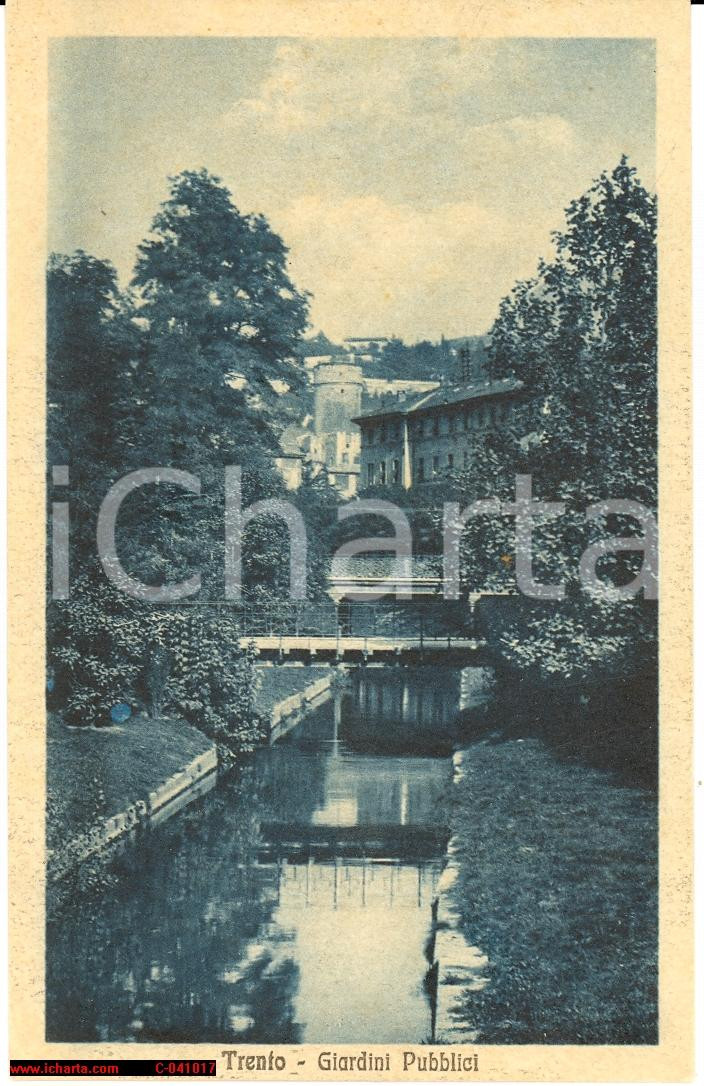 Cartolina originale da collezione 1930 circa TRENTO Scorcio dei giardini pubblici FP NV 1