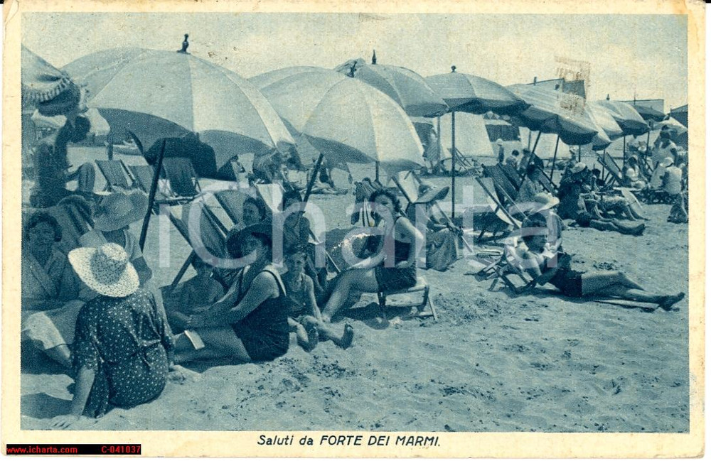 Cartolina originale da collezione 1933 FORTE DEI MARMI Spiaggia animata Cartolina postale 1