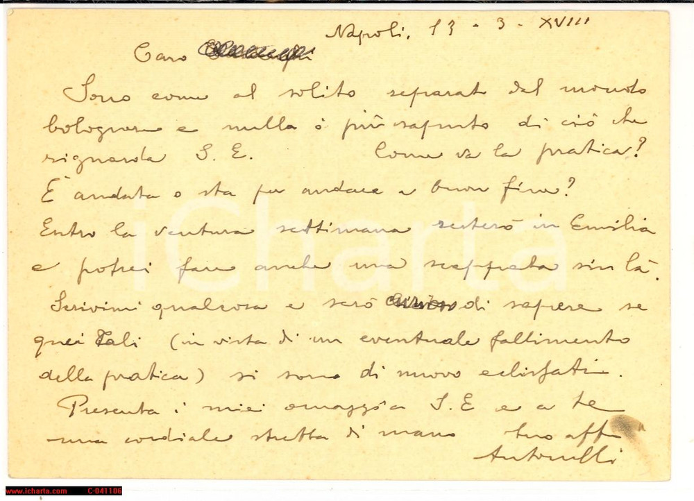 Autografo originale 1930 Prof. ANGELO ANTONELLI veterinaria AUTOGRAFO 1