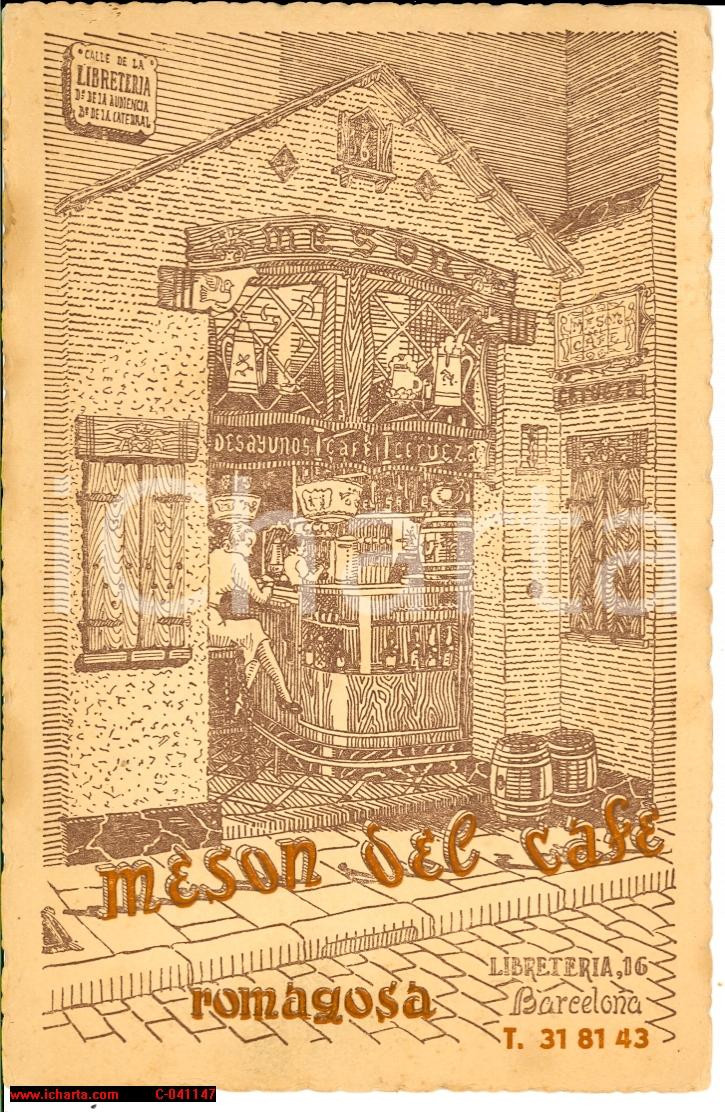 Cartolina originale da collezione 1950 BARCELONA Spain MESON DEL CAFE   Cartolina Pubblicitaria 1