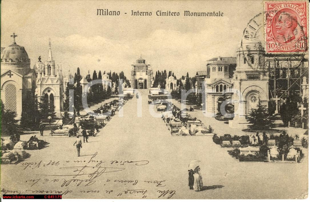 Cartolina originale da collezione 1914 MILANO Interno Cimitero Monumentale FP VG 1