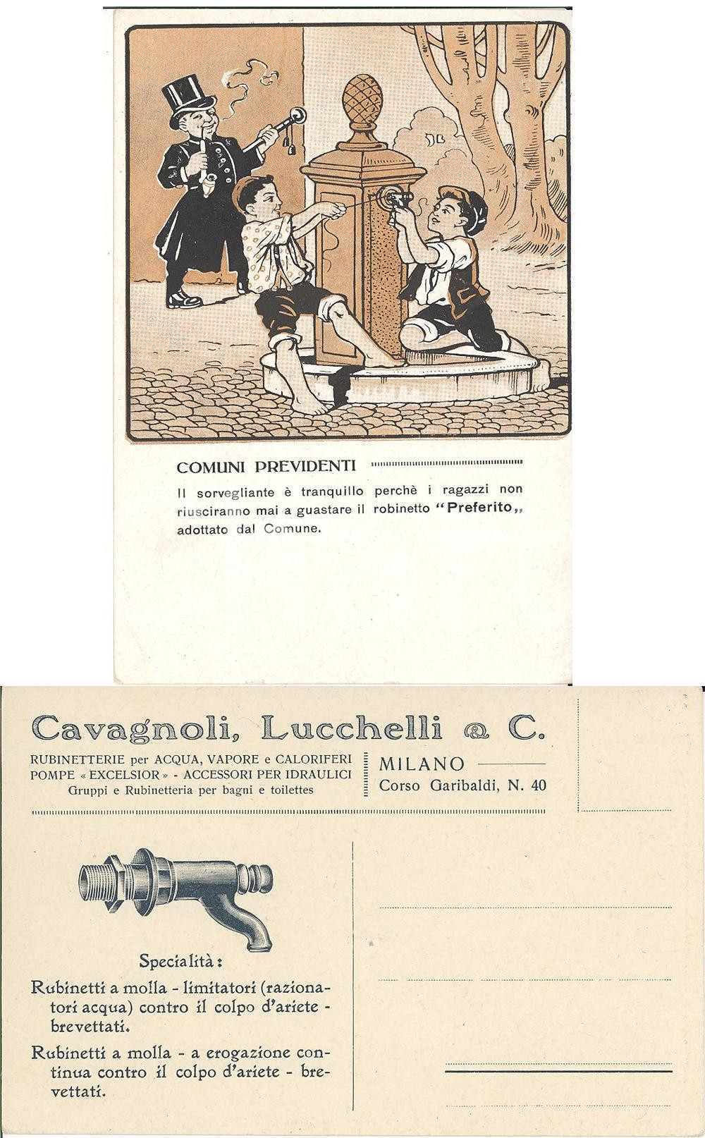 Cartolina originale da collezione 1930 ca MILANO Rubinetterie CAVAGNOLI, LUCCHELLI & C. 1