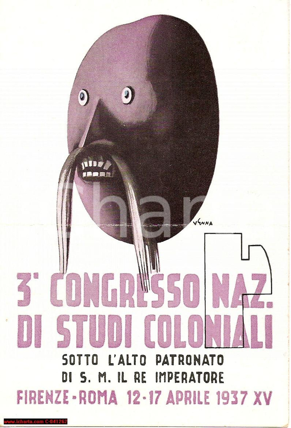 Cartolina originale da collezione 1937 FIRENZE Congresso studi coloniali ILLUSTRATO VENNA 1