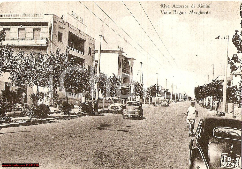 Cartolina originale da collezione 1956 RIMINI Viale Margherita RIVA AZZURRA animata FG VG 1