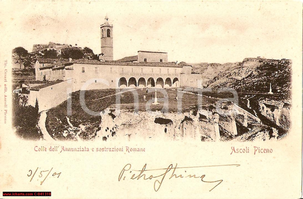 Cartolina originale da collezione 1901 ASCOLI PICENO Colle dell Annunziata SCUOLA AGRARIA 1