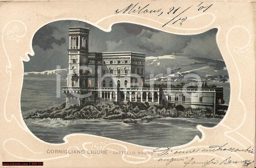 Cartolina originale da collezione 1901 GENOVA CORNIGLIANO Illustrazione CASTELLO RAGGIO 1