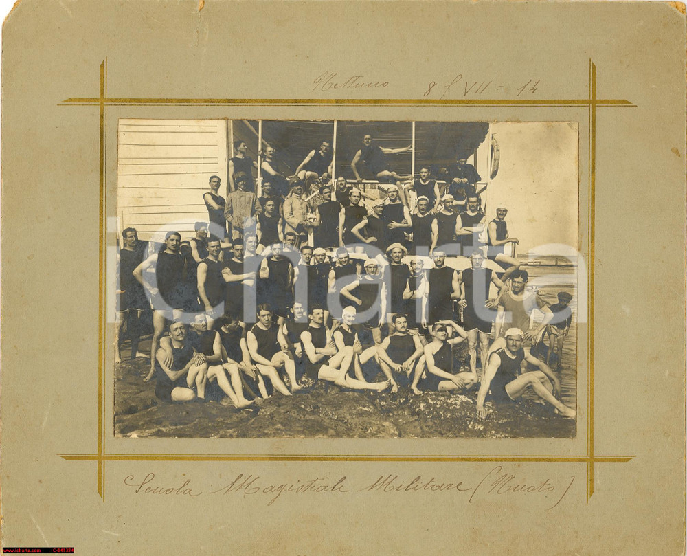 Fotografia d'epoca originale 1914 NETTUNO Scuola Magistrale Militare NUOTO foto 1
