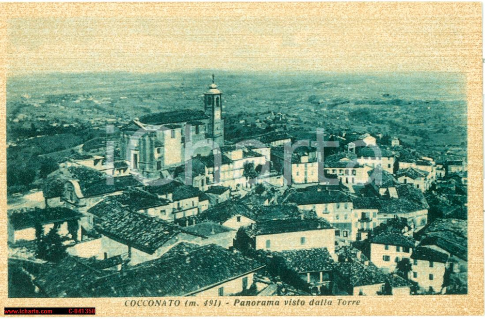 Cartolina originale da collezione 1930 circa COCCONATO (AT) Panorama visto dalla TORRE FP 1