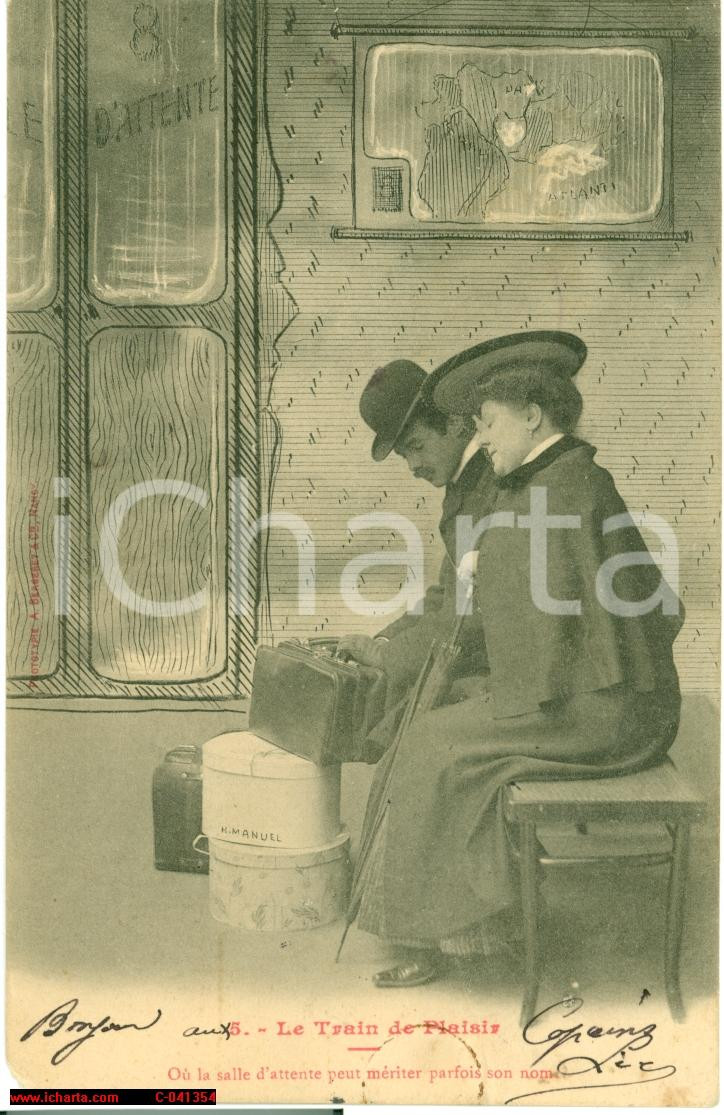 Cartolina originale da collezione 1900 circa LE TRAIN DE PLAISIR illustrata MANUEL Cartolina 1