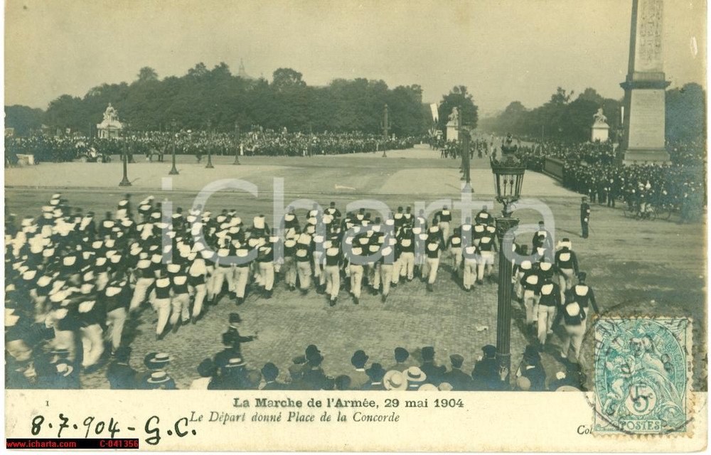 Cartolina originale da collezione 1904 PARIS La Marche de l Armée in PLACE DE LA CONCORDE Cartolina 1