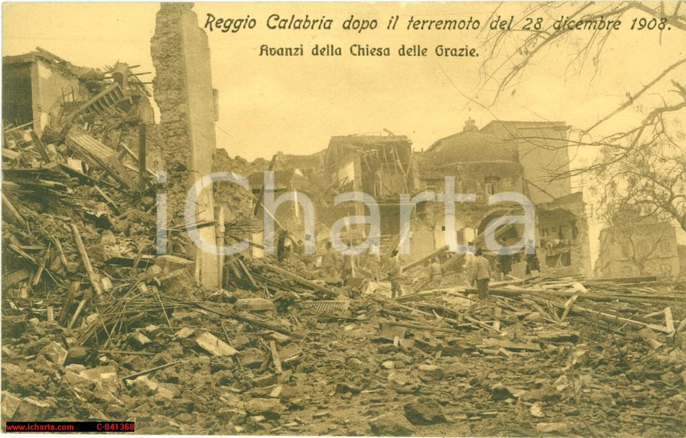 Cartolina originale da collezione 1920 ca REGGIO CALABRIA Chiesa delle GRAZIE dopo sisma 1