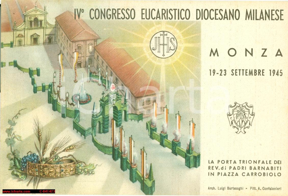 Cartolina originale da collezione 1945 MONZA IV Congresso eucaristico Porta dei BARNABITI 1