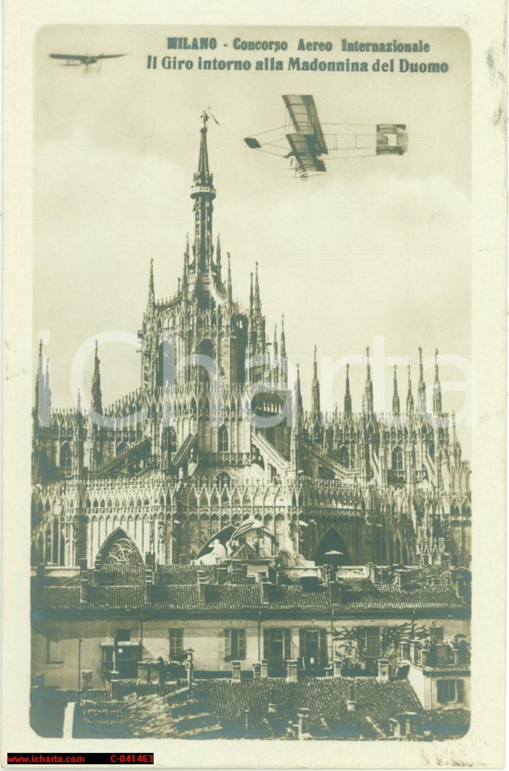 Cartolina originale da collezione 1910 MILANO Concorso Aereo Internaz. Giro MADONNINA 1
