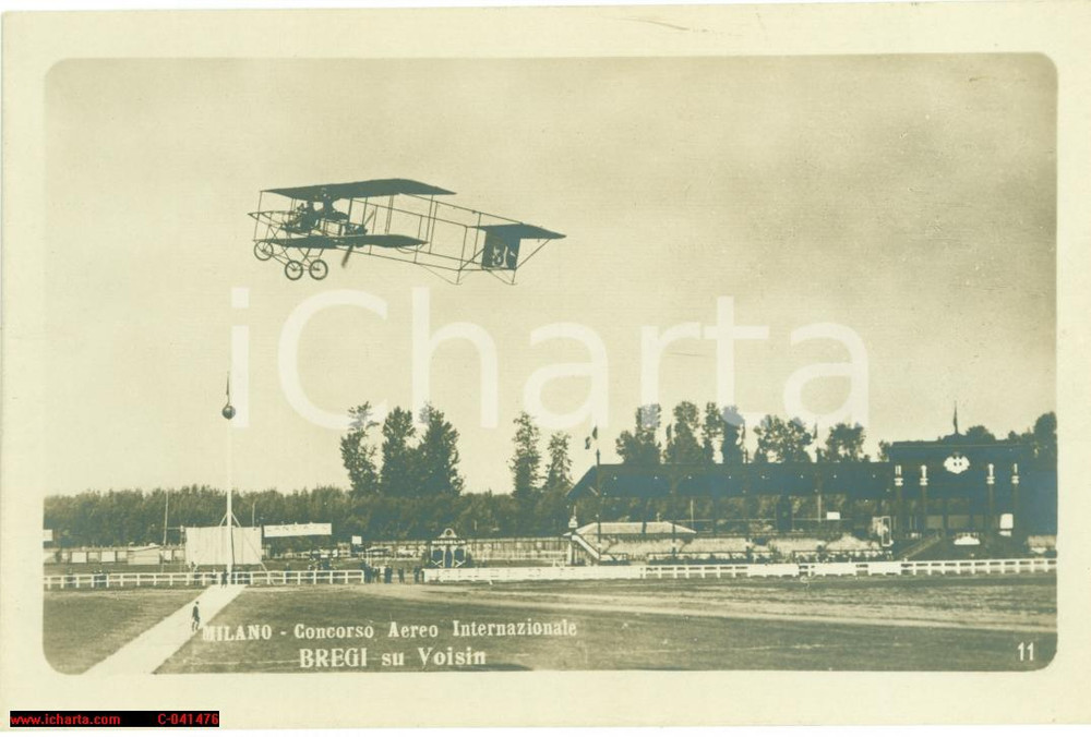 Cartolina originale da collezione 1910 MILANO Concorso Aereo Henri BREGI su VOISIN FP NV 1